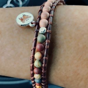 Leather and Matte Picasso Jasper Stone Bracelet